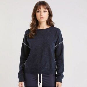 SUNDRY Women's Deep Navy Crew Neck with Baseball Stitching Sweater Size Medium